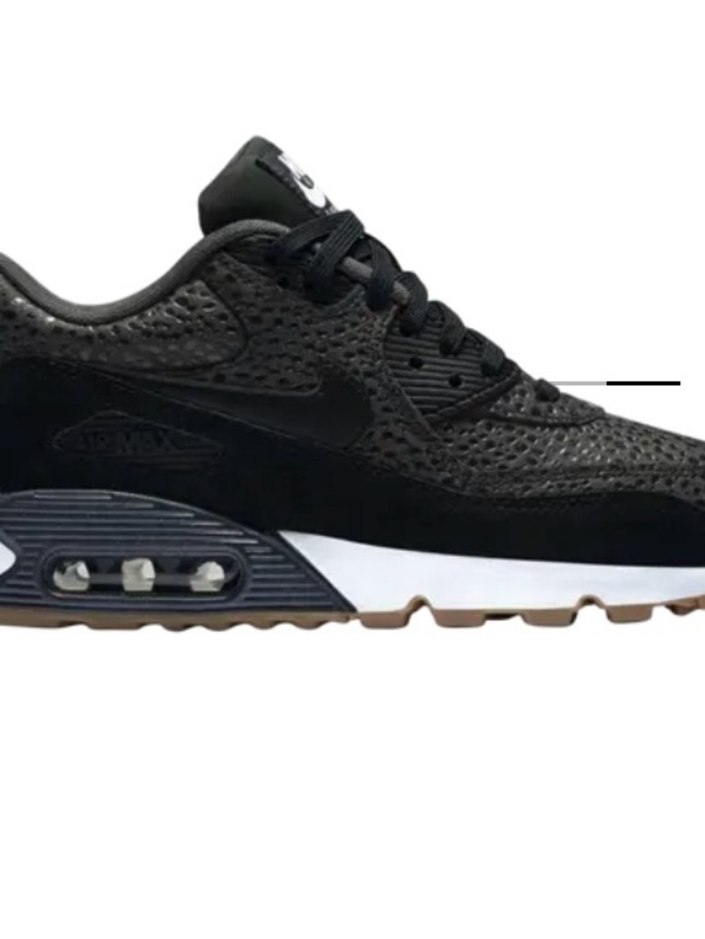 Nike Wmns Air Max 90 Premium shoes in black with a safari print